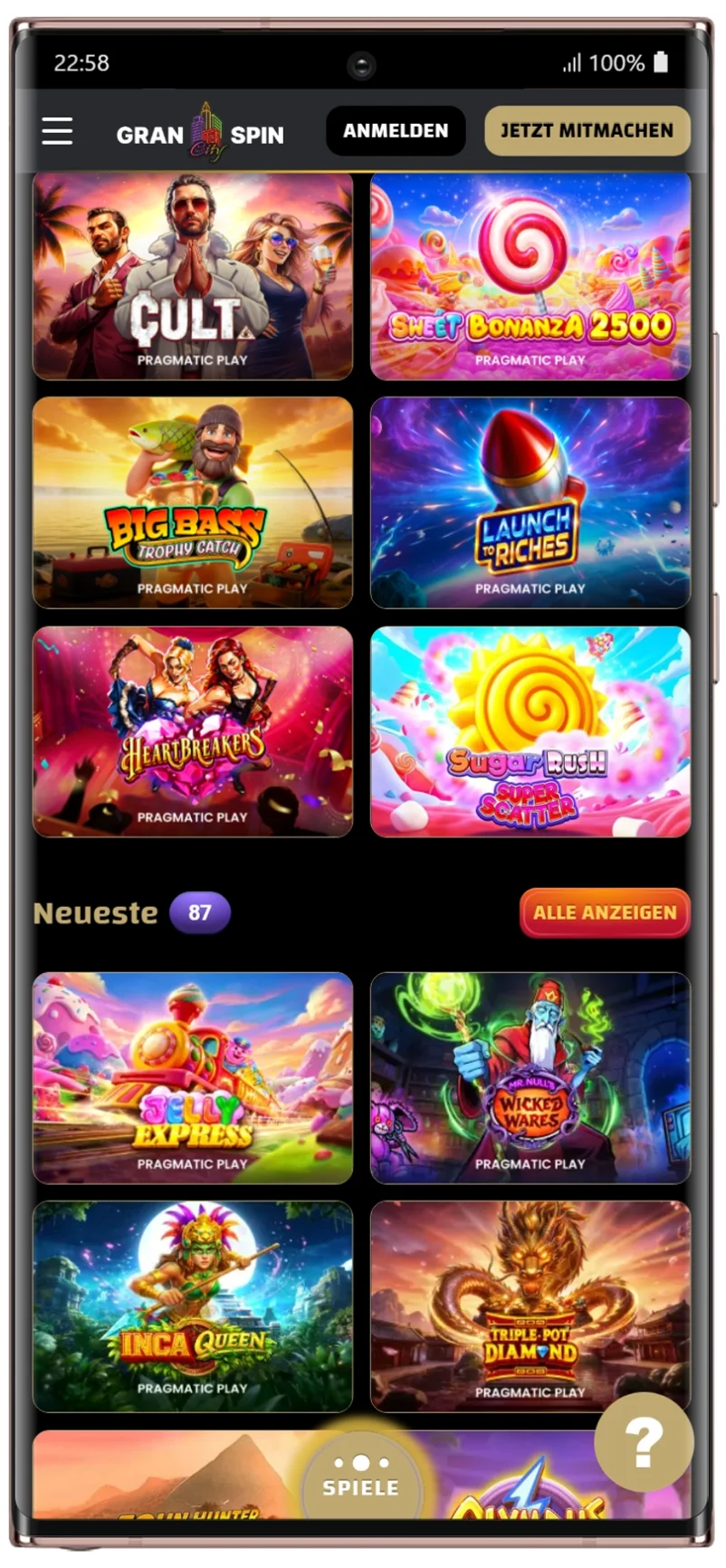 Spielautomaten auf Mobilgeräten